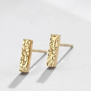 Simple minimalist stainless steel 14 k gold plated texture bar stud earrings